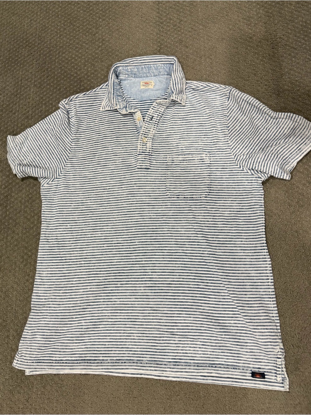 Faherty Men's Blue & White Striped Polo Shirt